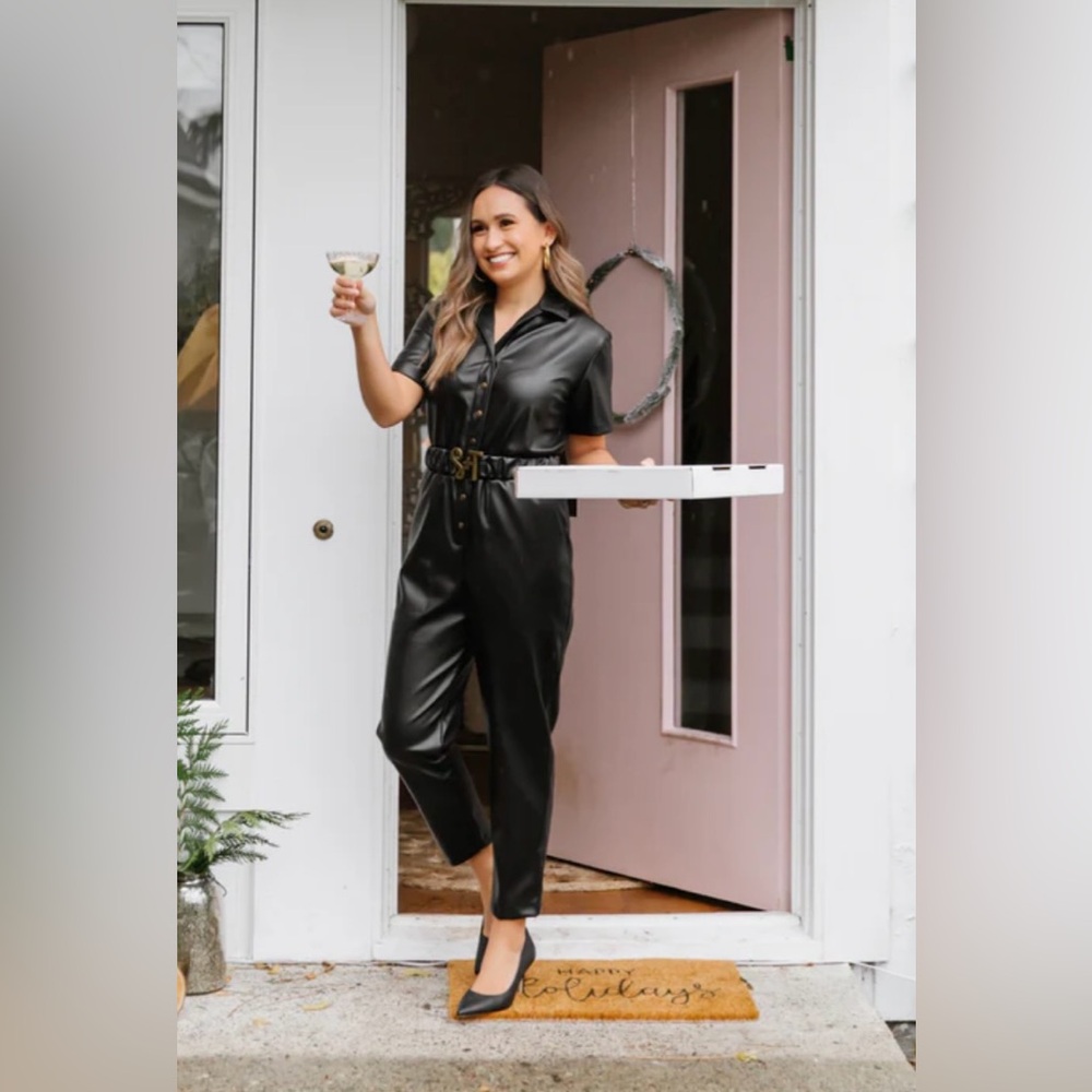 Smash + Tess Black Faux Leather Jumpsuit